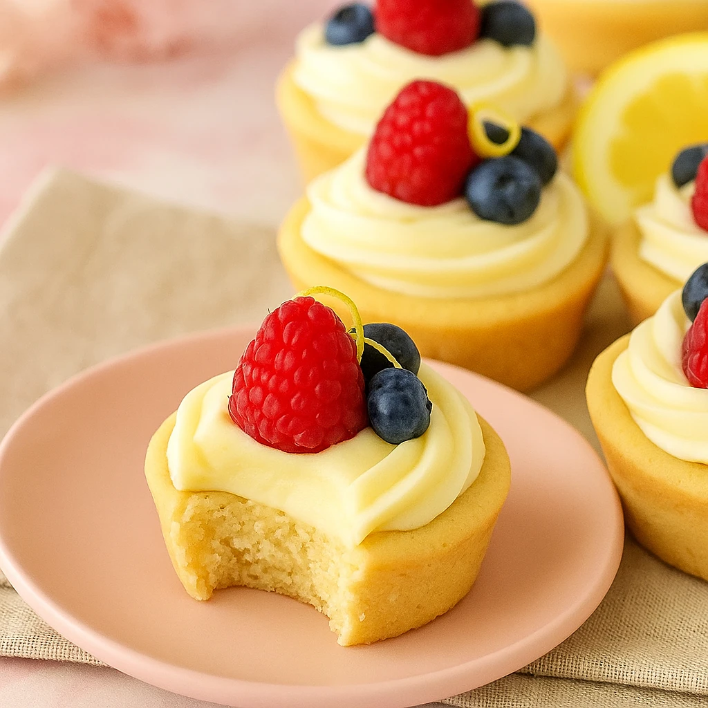 Inside view of berry lemon cheesecake cookie cup