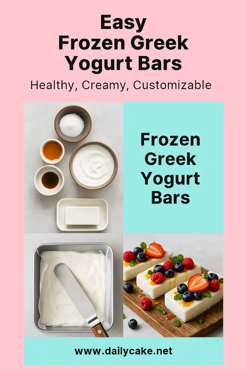 Pinterest Pin For Frozen Greek Yogurt Bars Recipe Pinterest pin for frozen Greek yogurt bars recipe