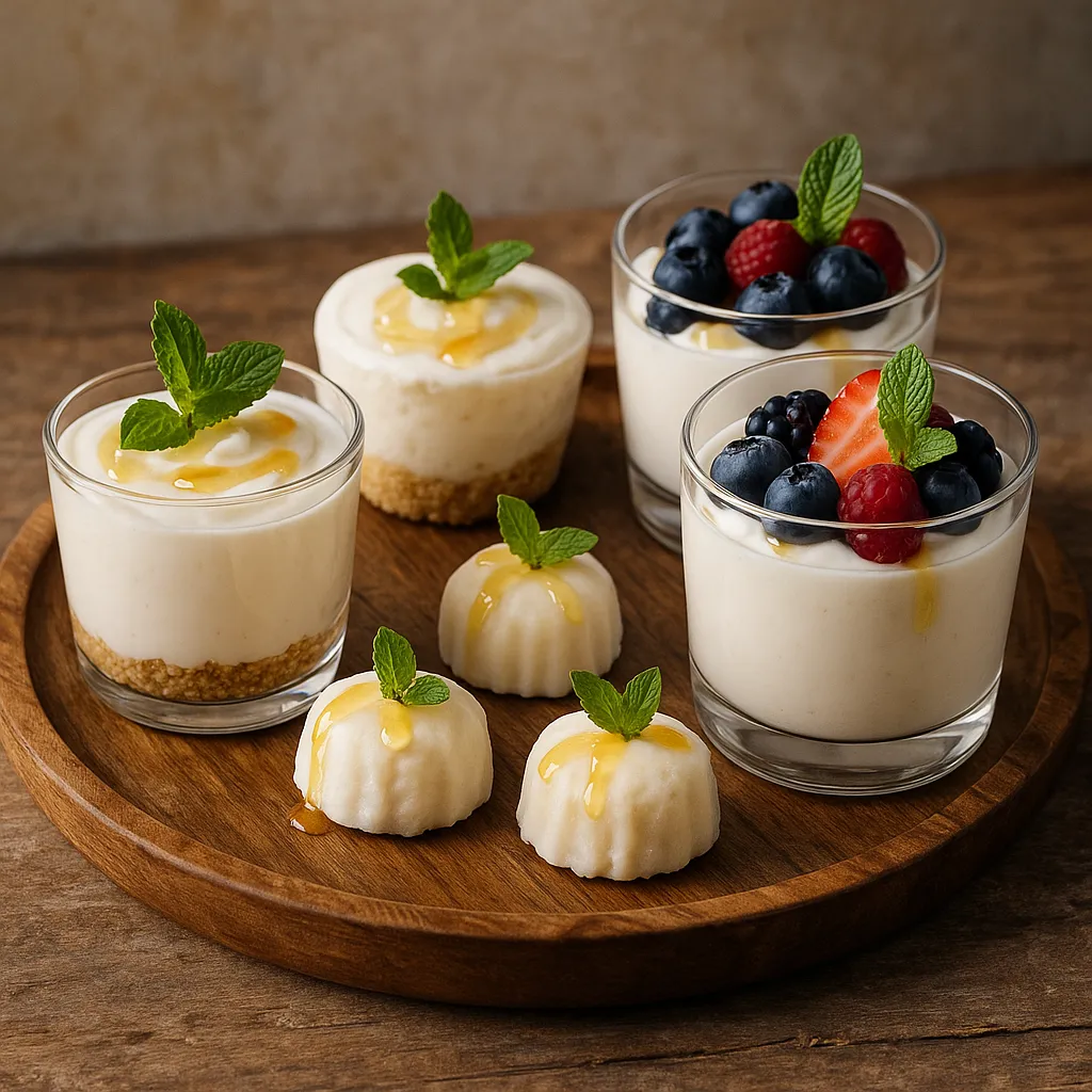 greek-yogurt-dessert-serving Plated Greek yogurt desserts ready to serve