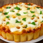 Honeycomb pasta cake baked in golden cheese