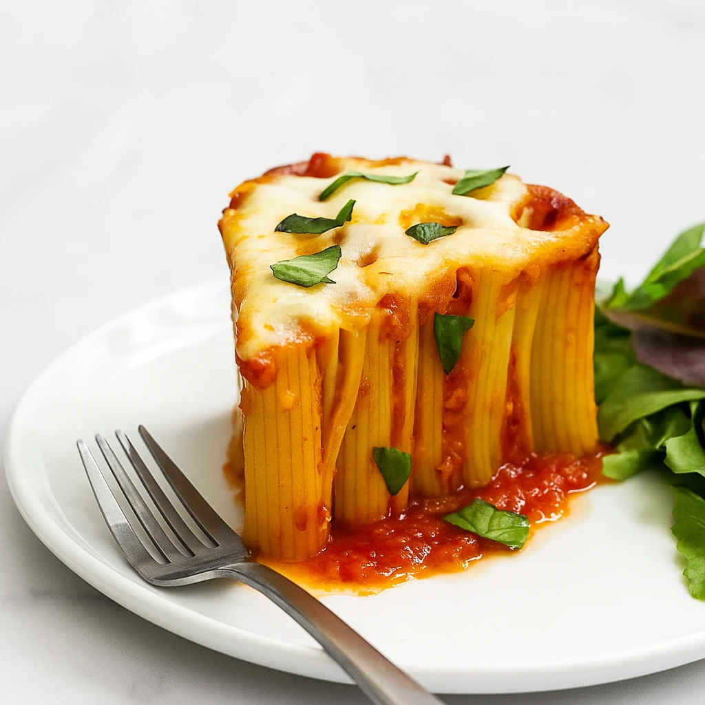 Sliced honeycomb pasta cake served on plate