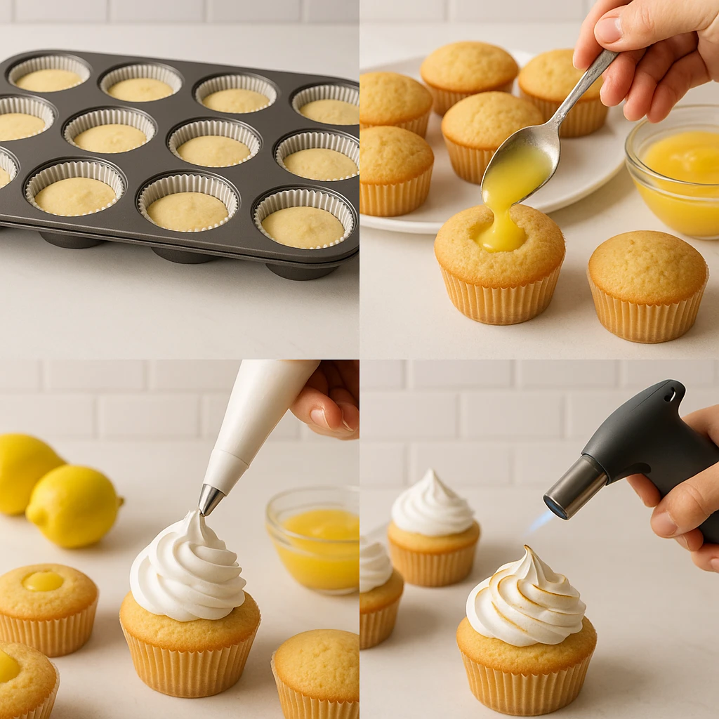Steps to make lemon meringue cupcakes