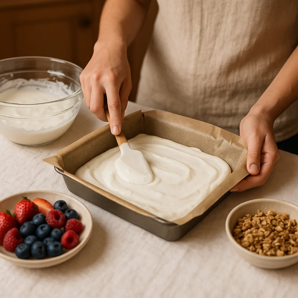 Making Frozen Greek Yogurt Bars Step By Step making frozen Greek yogurt bars step by step