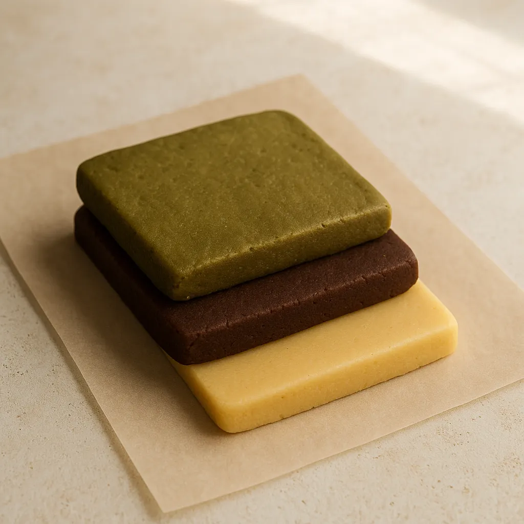 Layering dough for matcha neapolitan sugar cookies