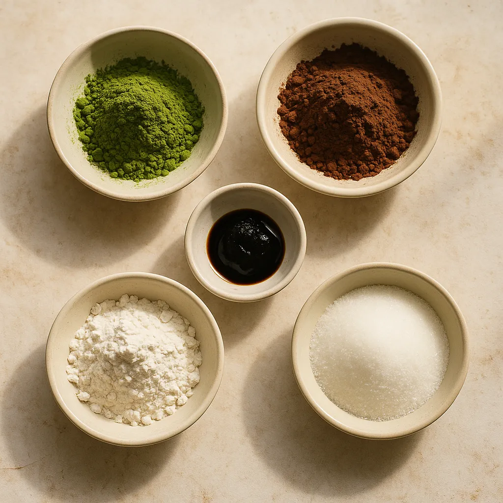 Ingredients for matcha neapolitan sugar cookies