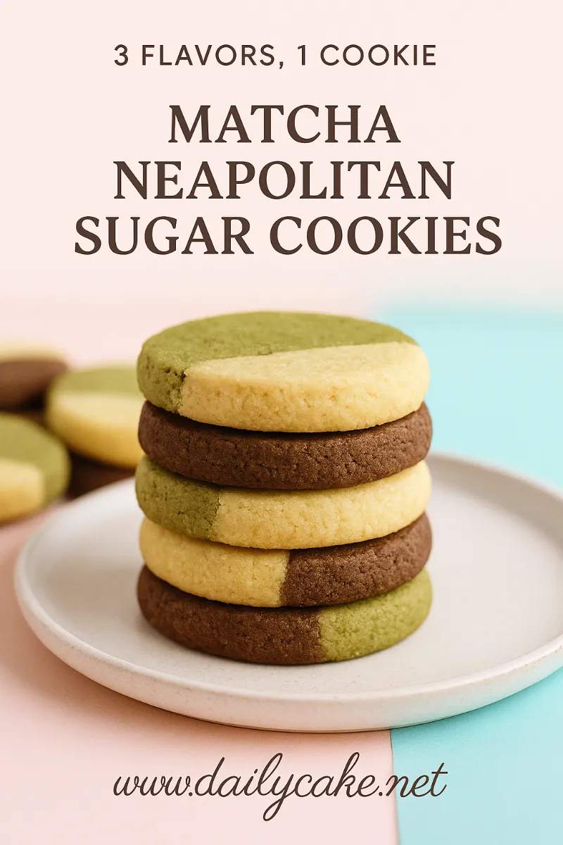 Pinterest image for matcha neapolitan sugar cookies