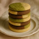 Stack of matcha neapolitan sugar cookies