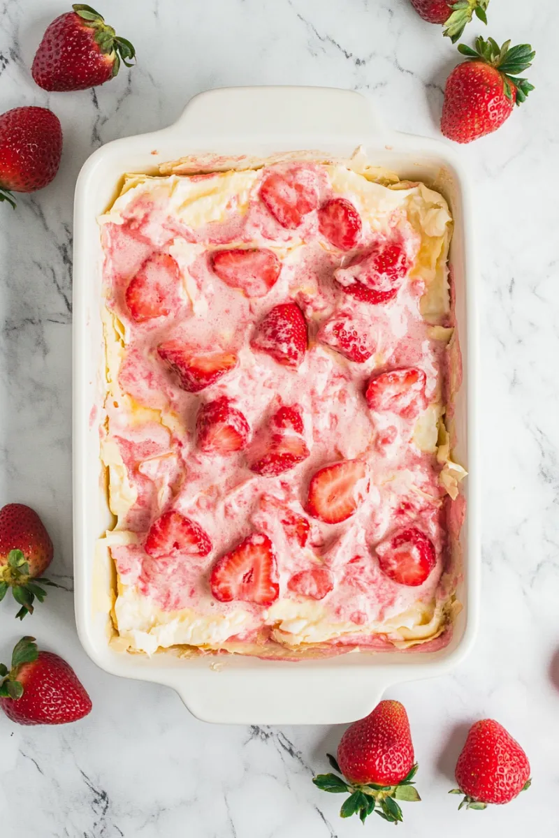 strawberry custard over baked phyllo