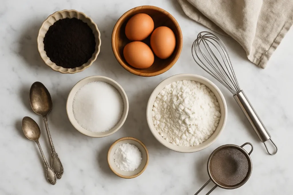ingredients for black cocoa crinkle cookies