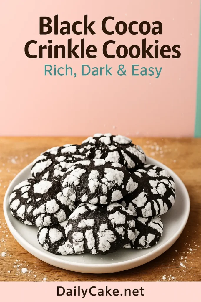 pinterest graphic for black cocoa crinkle cookies