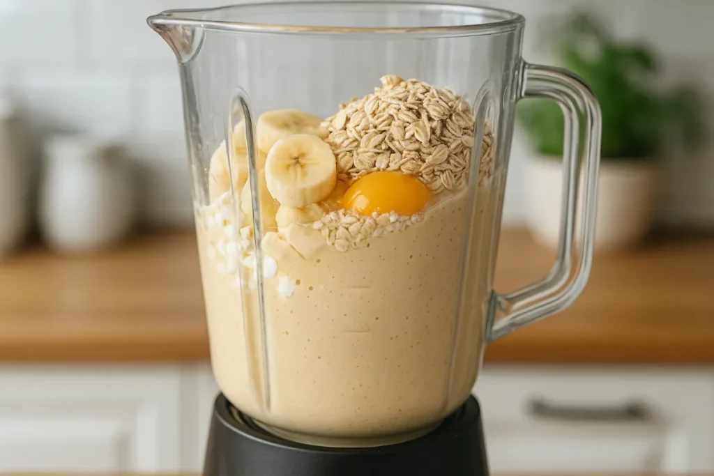 blending cottage cheese banana pancake batter