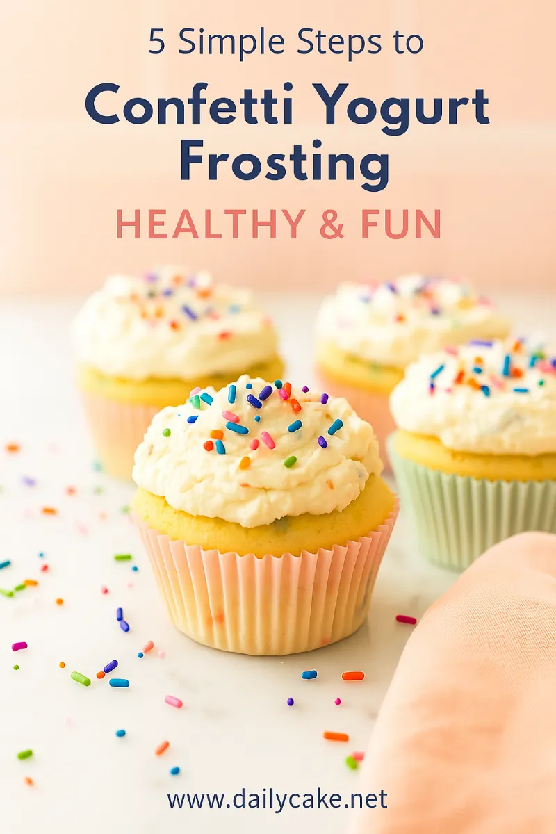 Pinterest image for 5-step confetti yogurt frosting recipe