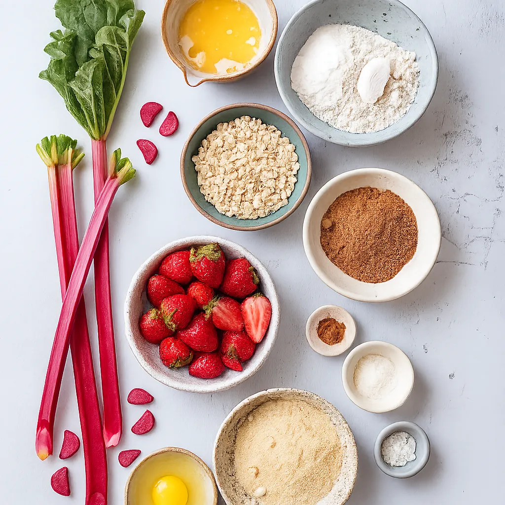 Measured ingredients for gluten free strawberry rhubarb crisp