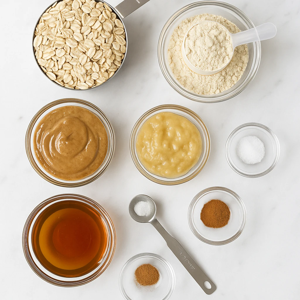 Measured ingredients for protein oatmeal cookies recipe