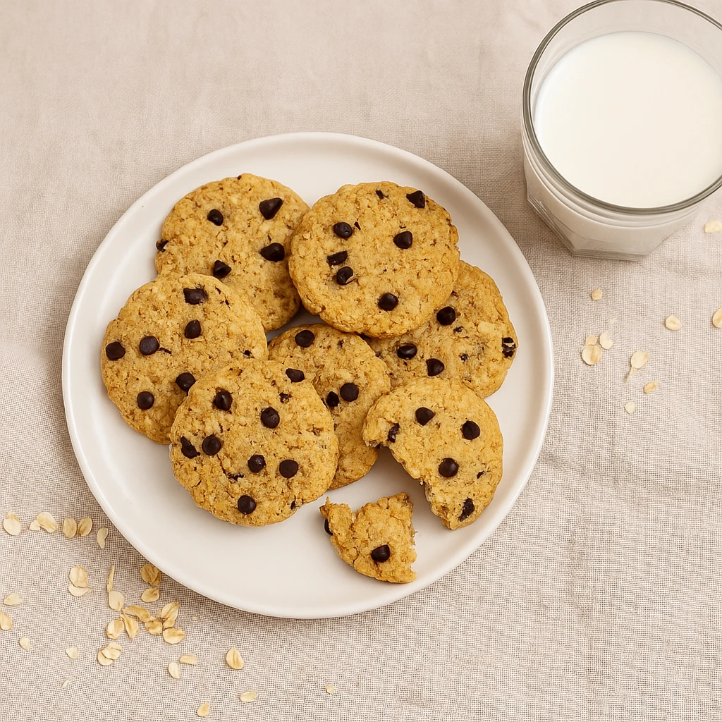 Served protein oatmeal cookies with almond milk
