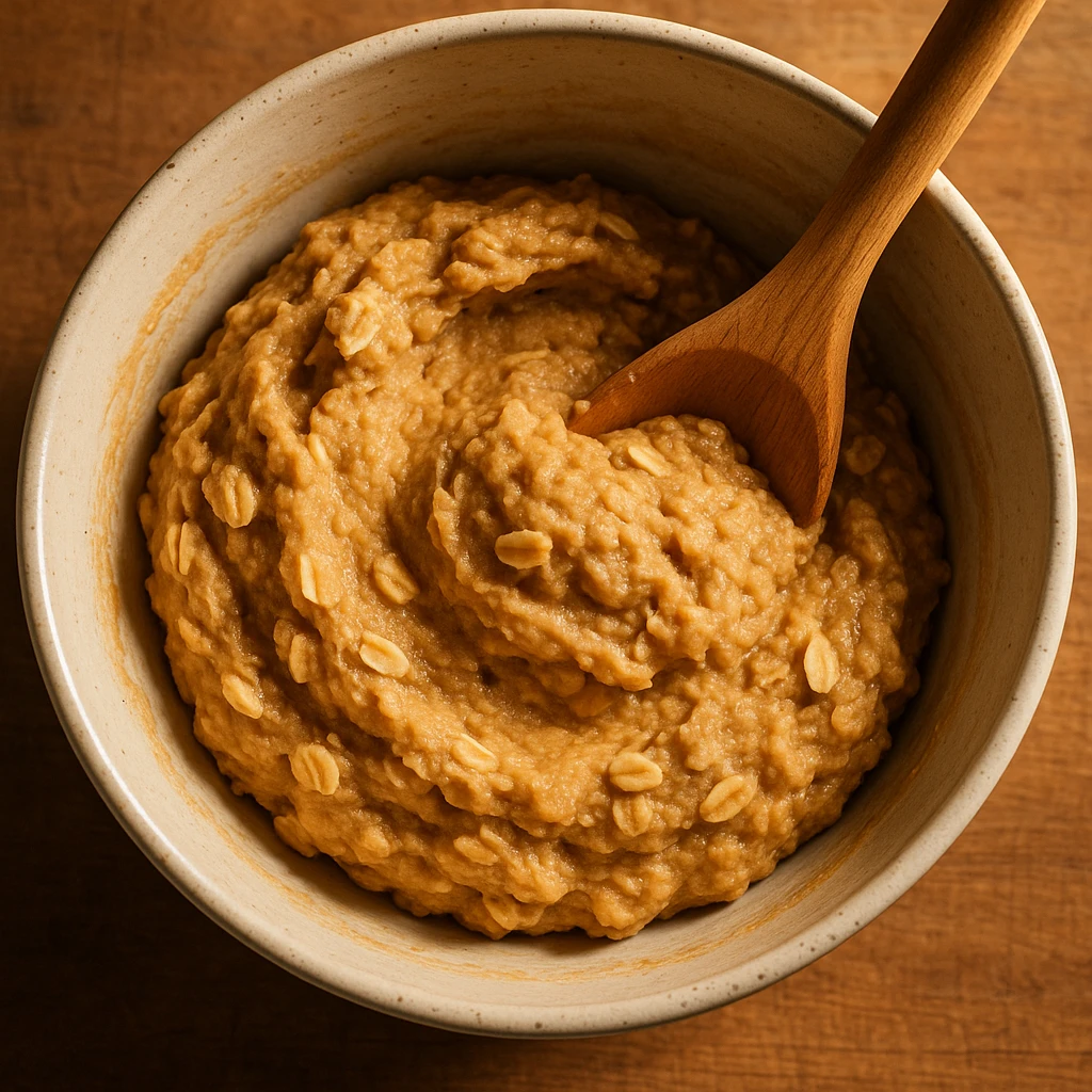 Mixing protein oatmeal cookie dough in a bowl