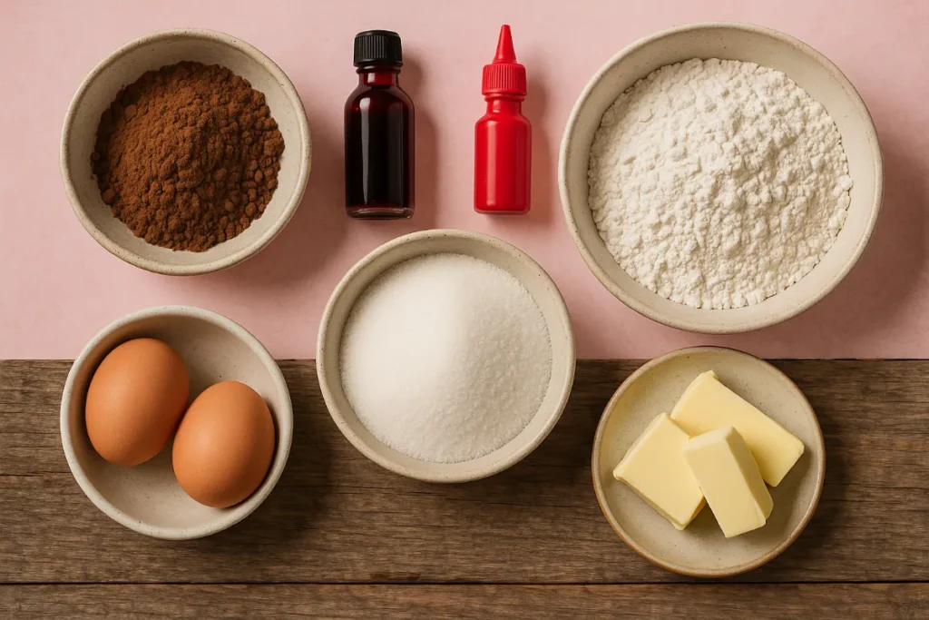 ingredients for red velvet bear cookies