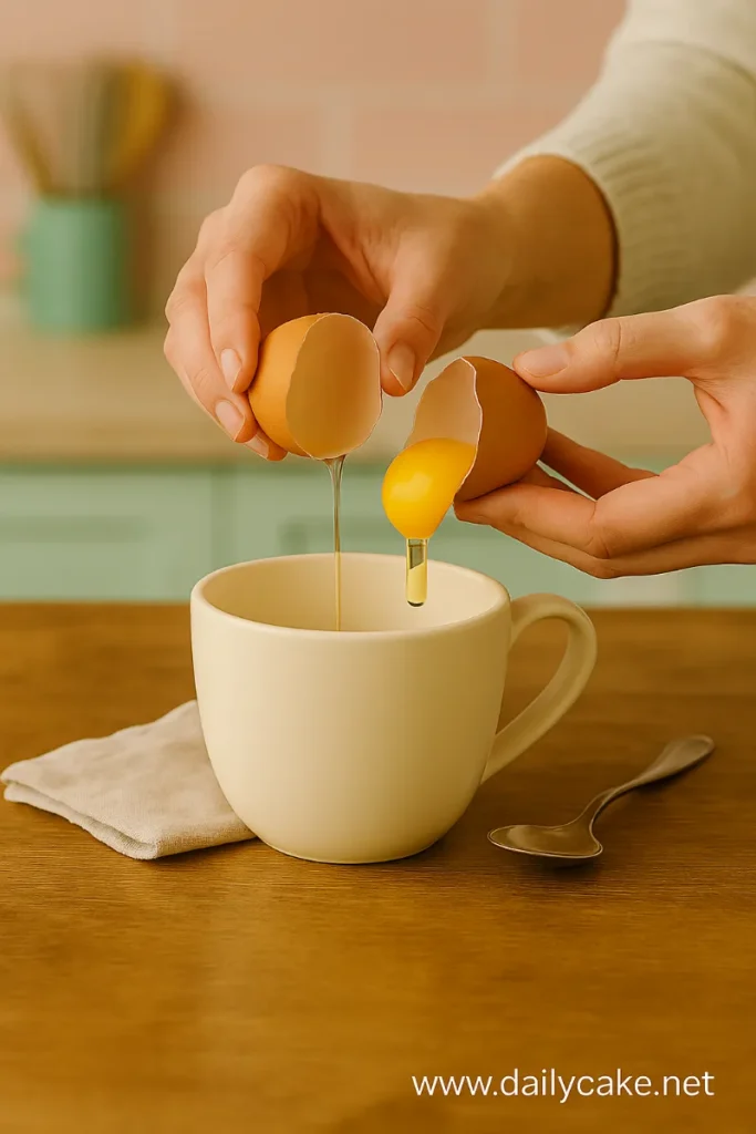 Cracking egg into mug for 3 ingredient mug cake