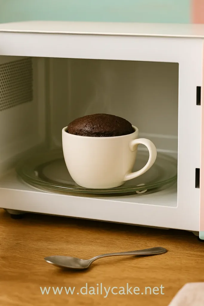 Microwaving mug cake in ceramic mug