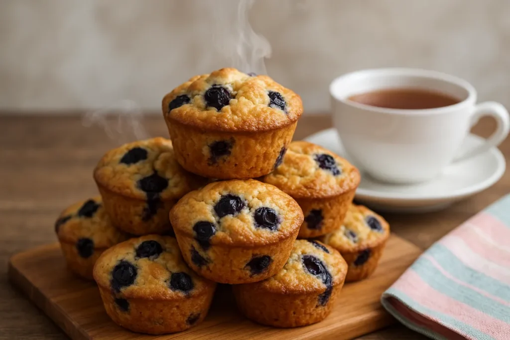 served blueberry cottage cheese muffins on board