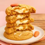 stack of soft carrot cake cookies with glaze