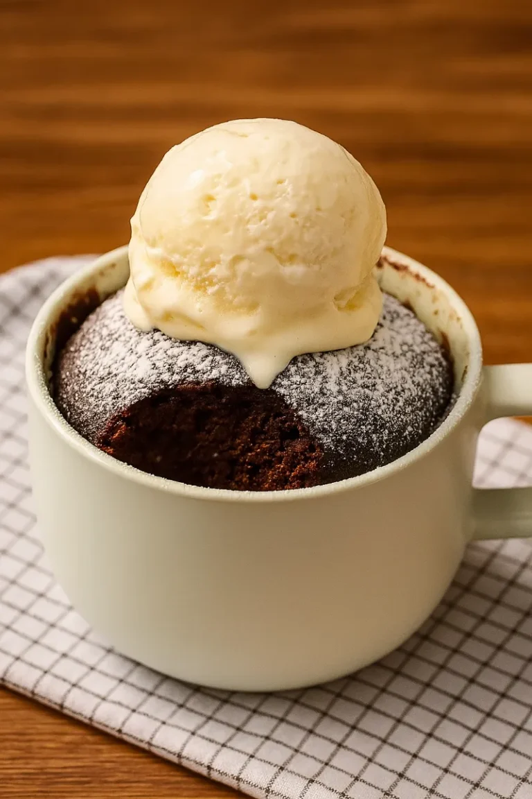 chocolate mug cake with ice cream