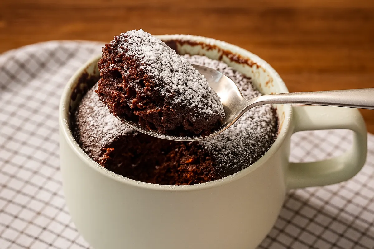 chocolate mug cake in ceramic mug
