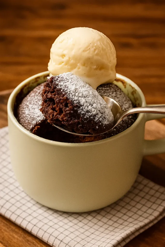 chocolate mug cake with ice cream