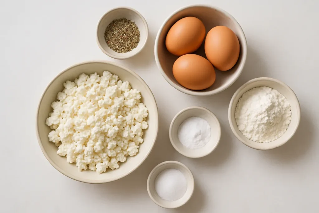 Ingredients for making cottage cheese bagels.