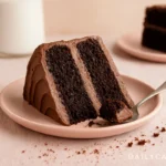 gluten-free vegan chocolate cake slice on pastel plate
