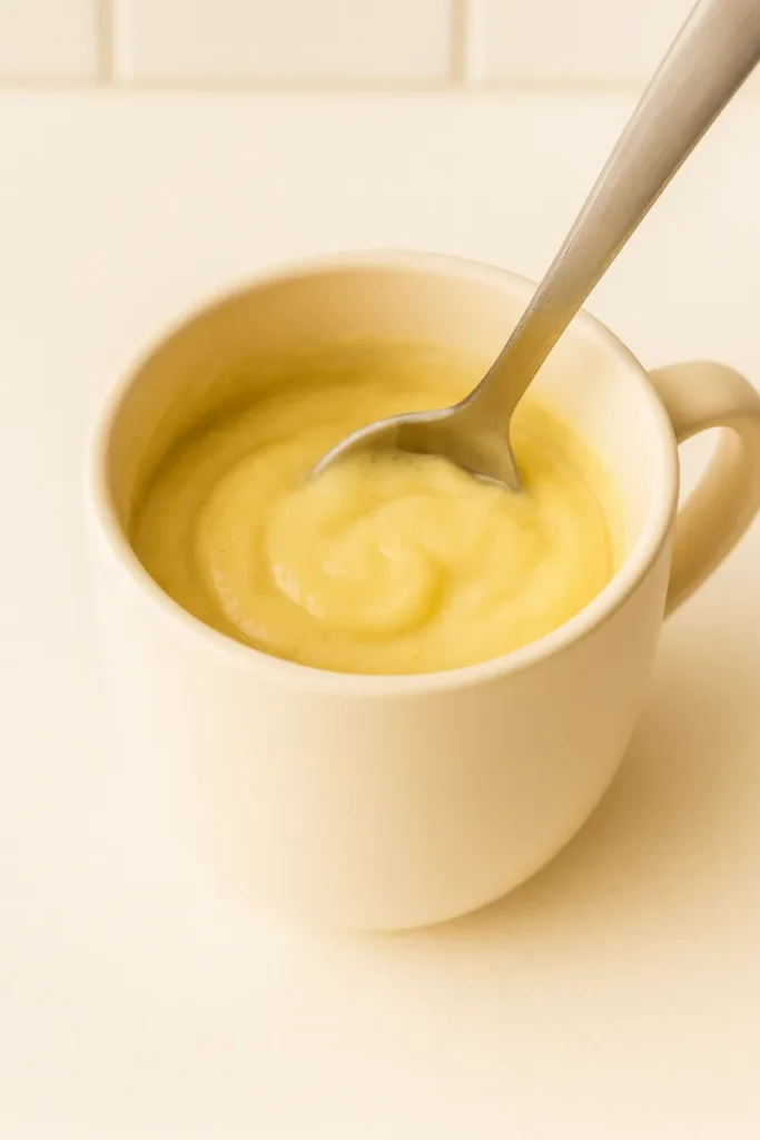 mixing vanilla mug cake batter in mug