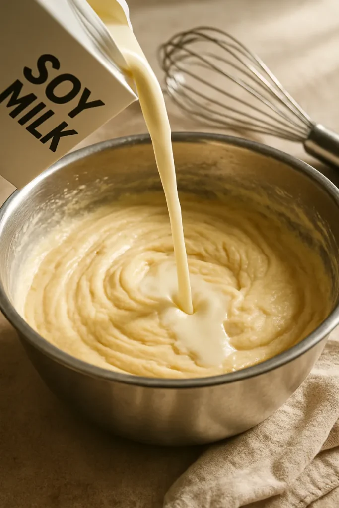 Soy milk used in vegan baking for fluffy cakes