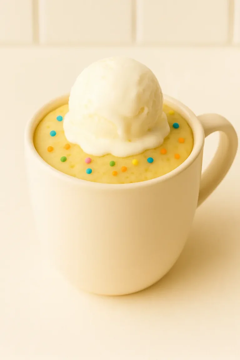 vanilla mug cake with ice cream