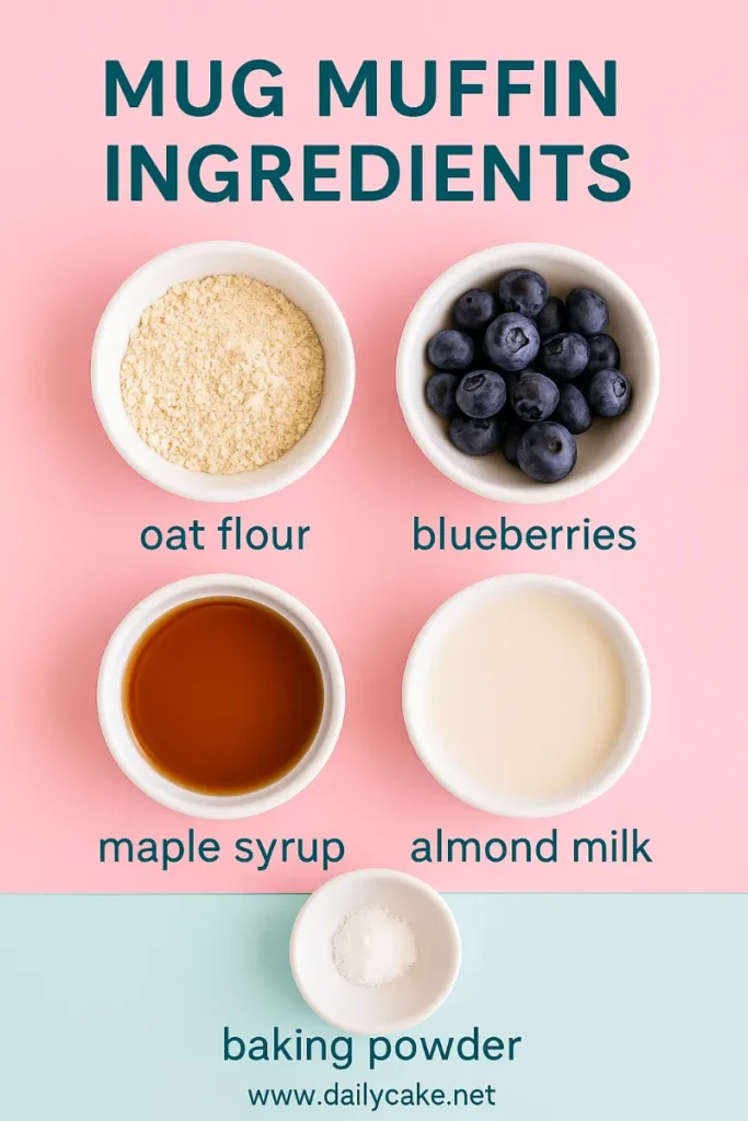 Ingredients for blueberry mug muffin recipe