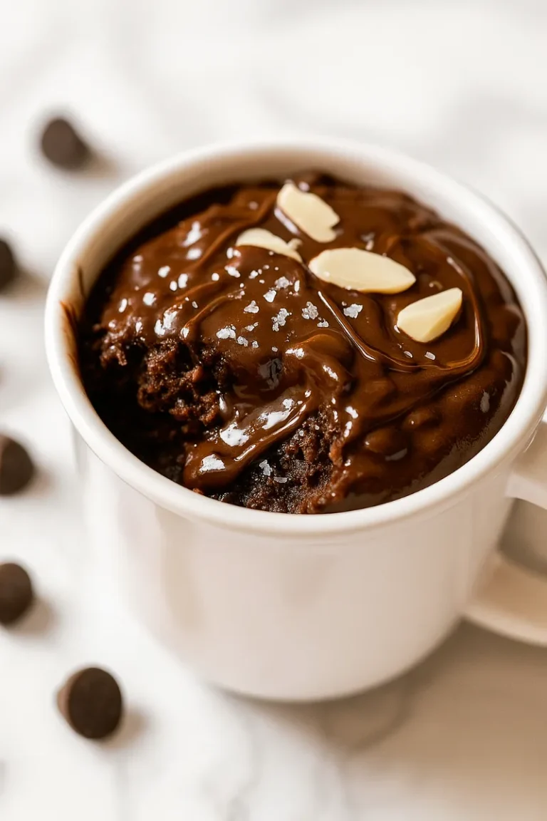 Served healthy chocolate mug cake with gooey center