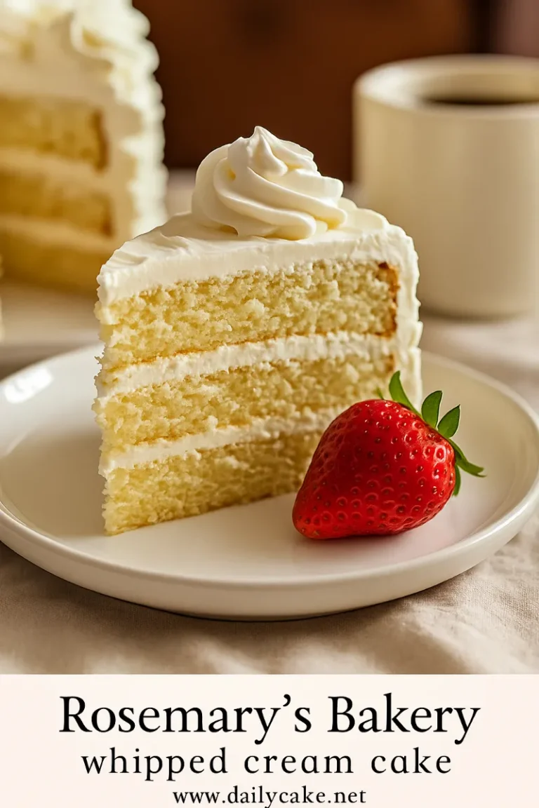 serving rosemary’s bakery whipped cream cake with berries