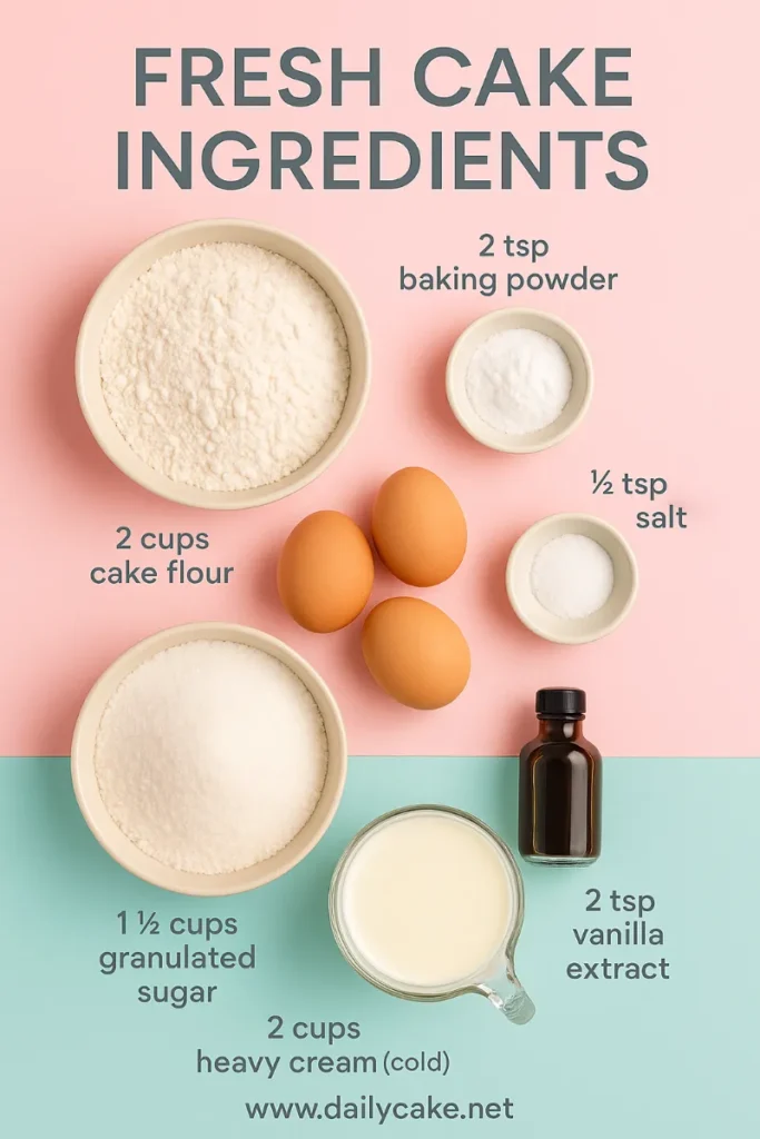 whipped cream cake ingredients flat lay